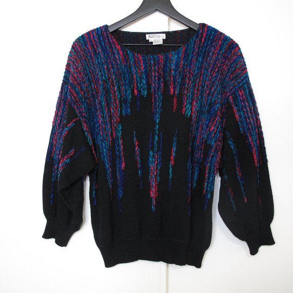 VINTAGE - CAMPUS CASUALS - 80's 90's Chenille Knit Balloon Sleeve Sweater - Picture 4 of 10